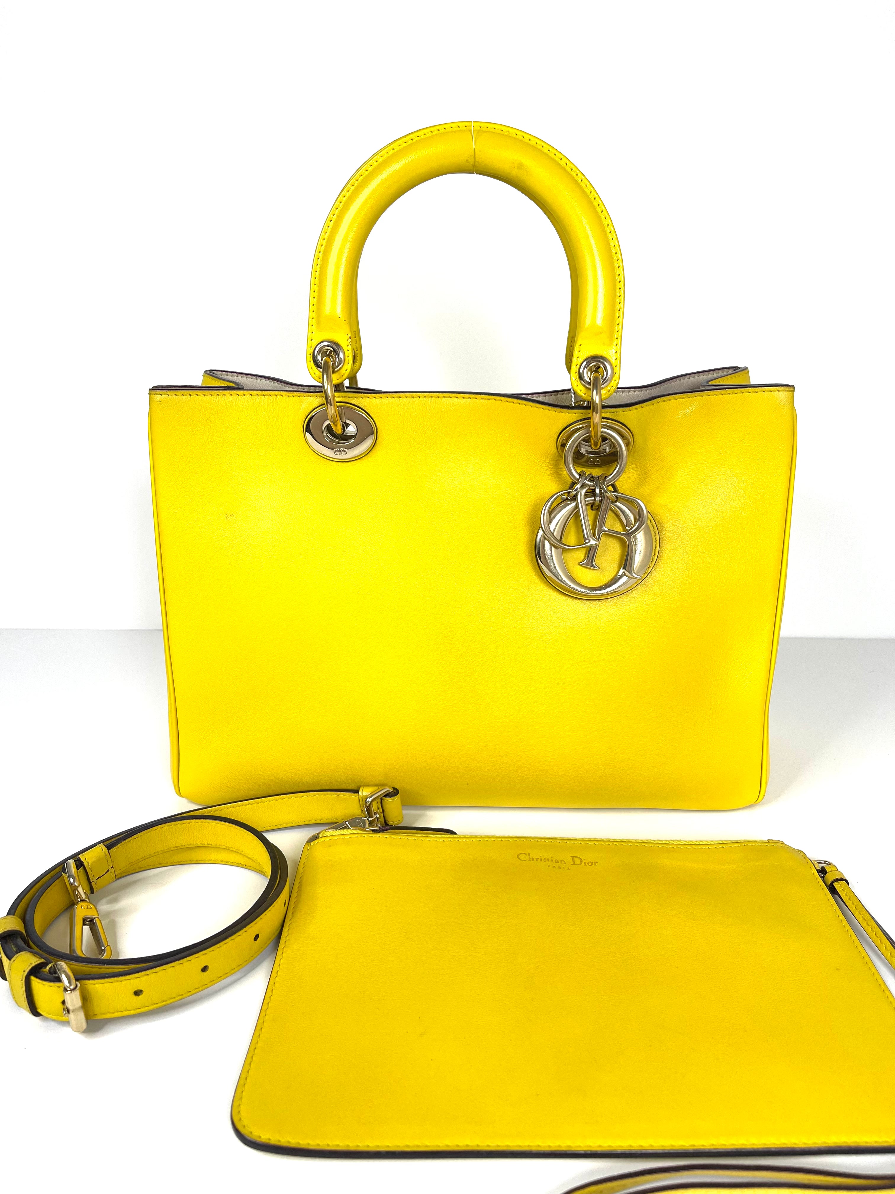 Christian Dior Yellow Leather Diorissimo Shopper Tote